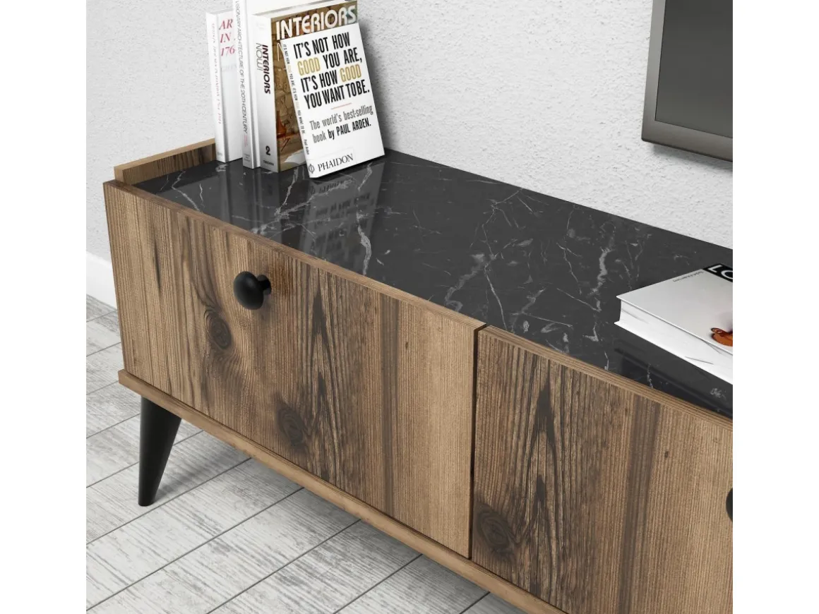 Meuble TV en bois "Lidya" - 180 x 35 x 49 cm - Marron