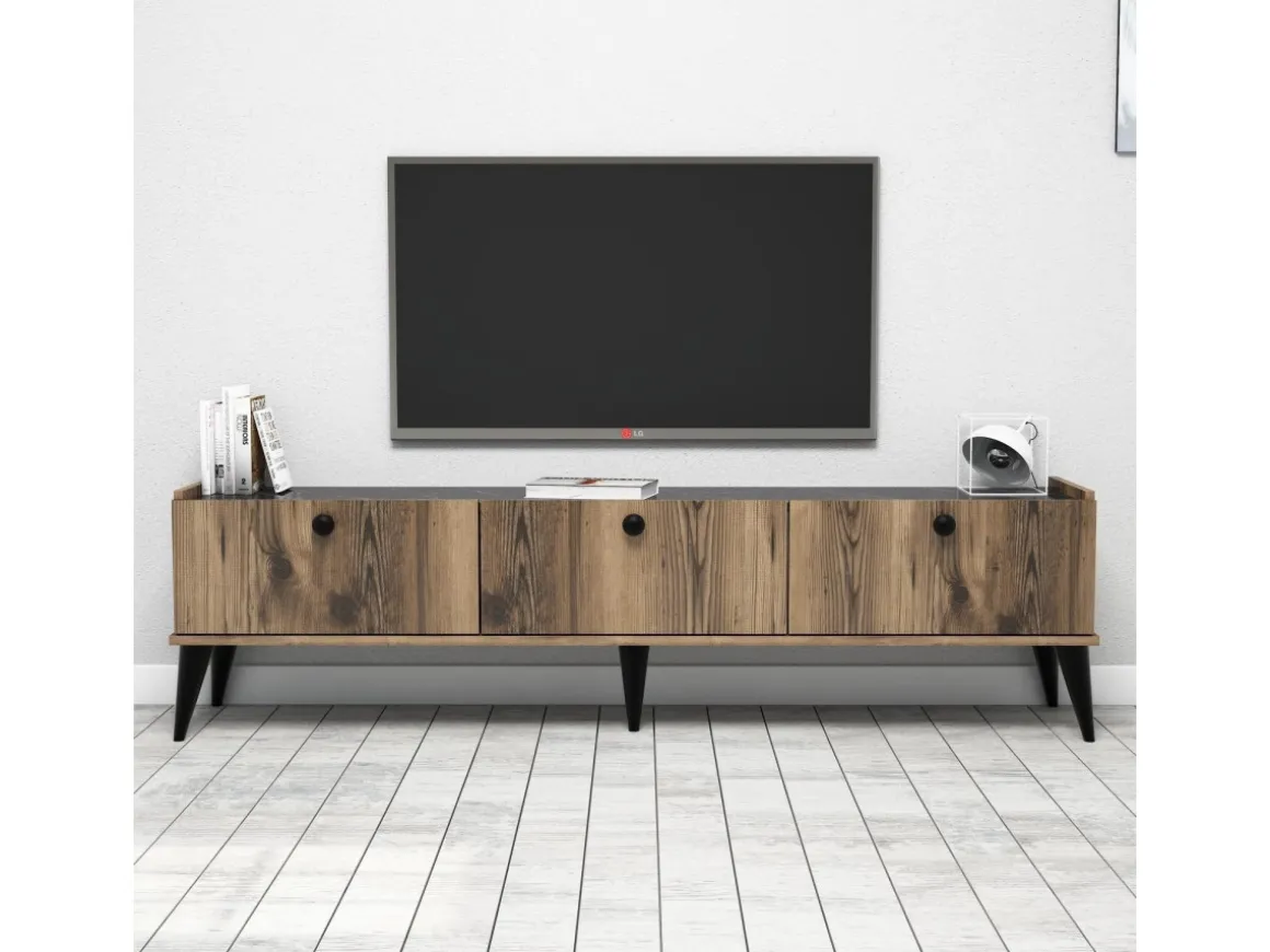Meuble TV en bois "Lidya" - 180 x 35 x 49 cm - Marron