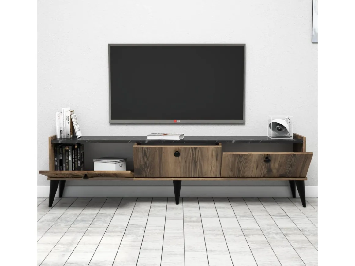 Meuble TV en bois "Lidya" - 180 x 35 x 49 cm - Marron