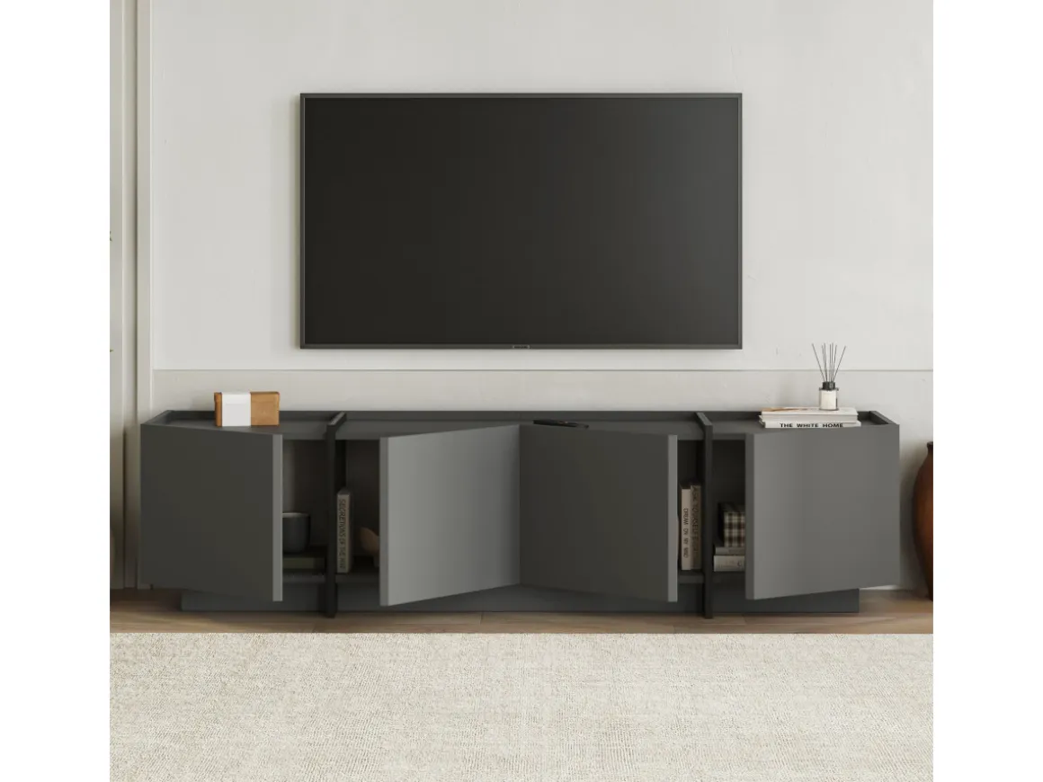 Meuble TV en bois "Lowen" - 180 x 35 x 46 cm - Anthracite / Noir