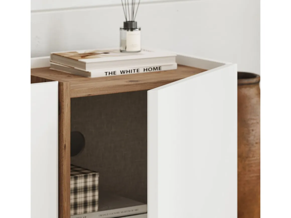 Meuble TV en bois "Lowen" - 180 x 35 x 46 cm - Blanc / Pin Atlantique