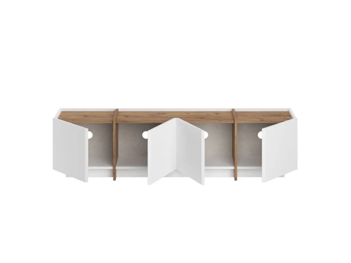 Meuble TV en bois "Lowen" - 180 x 35 x 46 cm - Blanc / Pin Atlantique