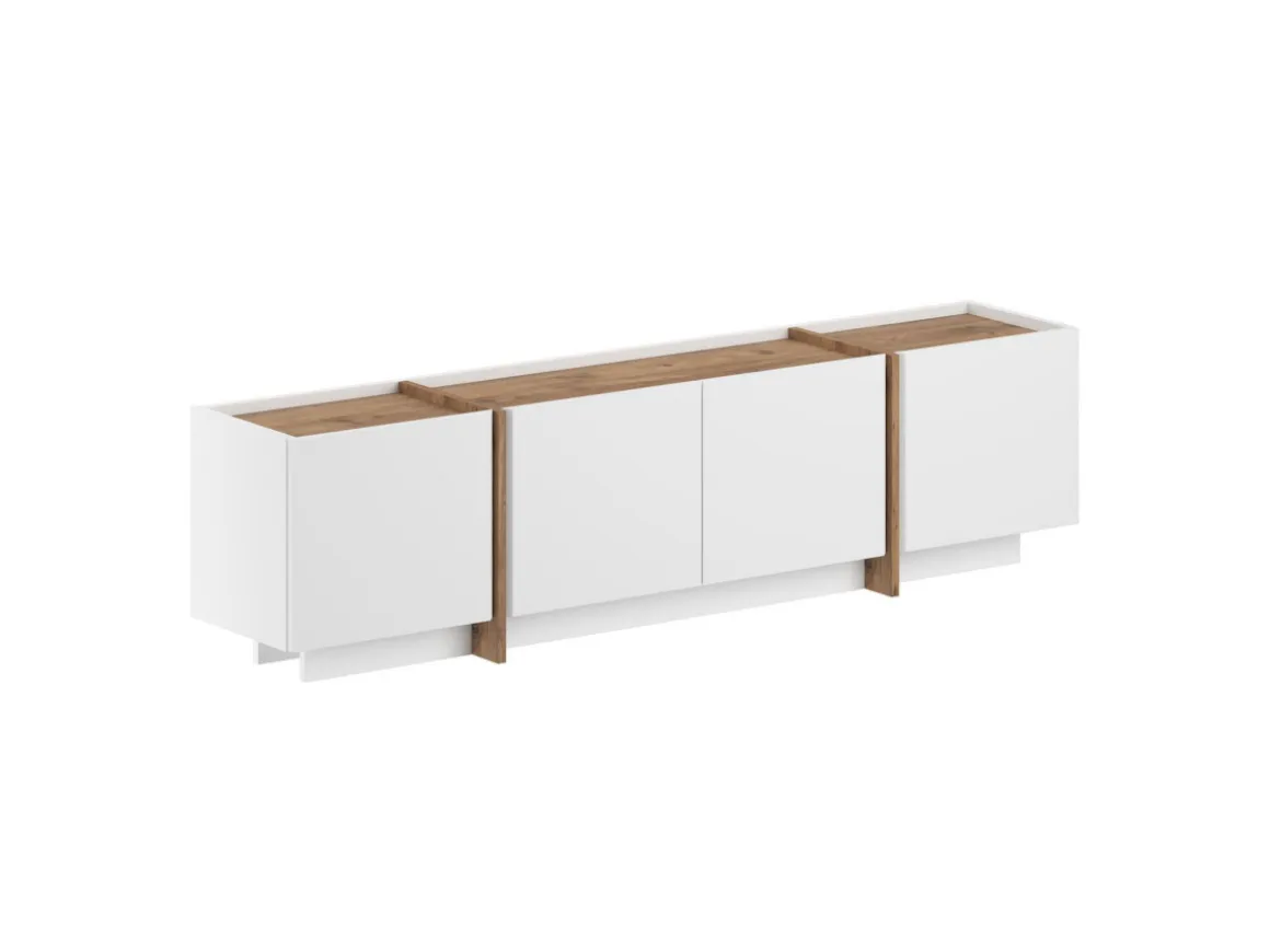 Meuble TV en bois "Lowen" - 180 x 35 x 46 cm - Blanc / Pin Atlantique
