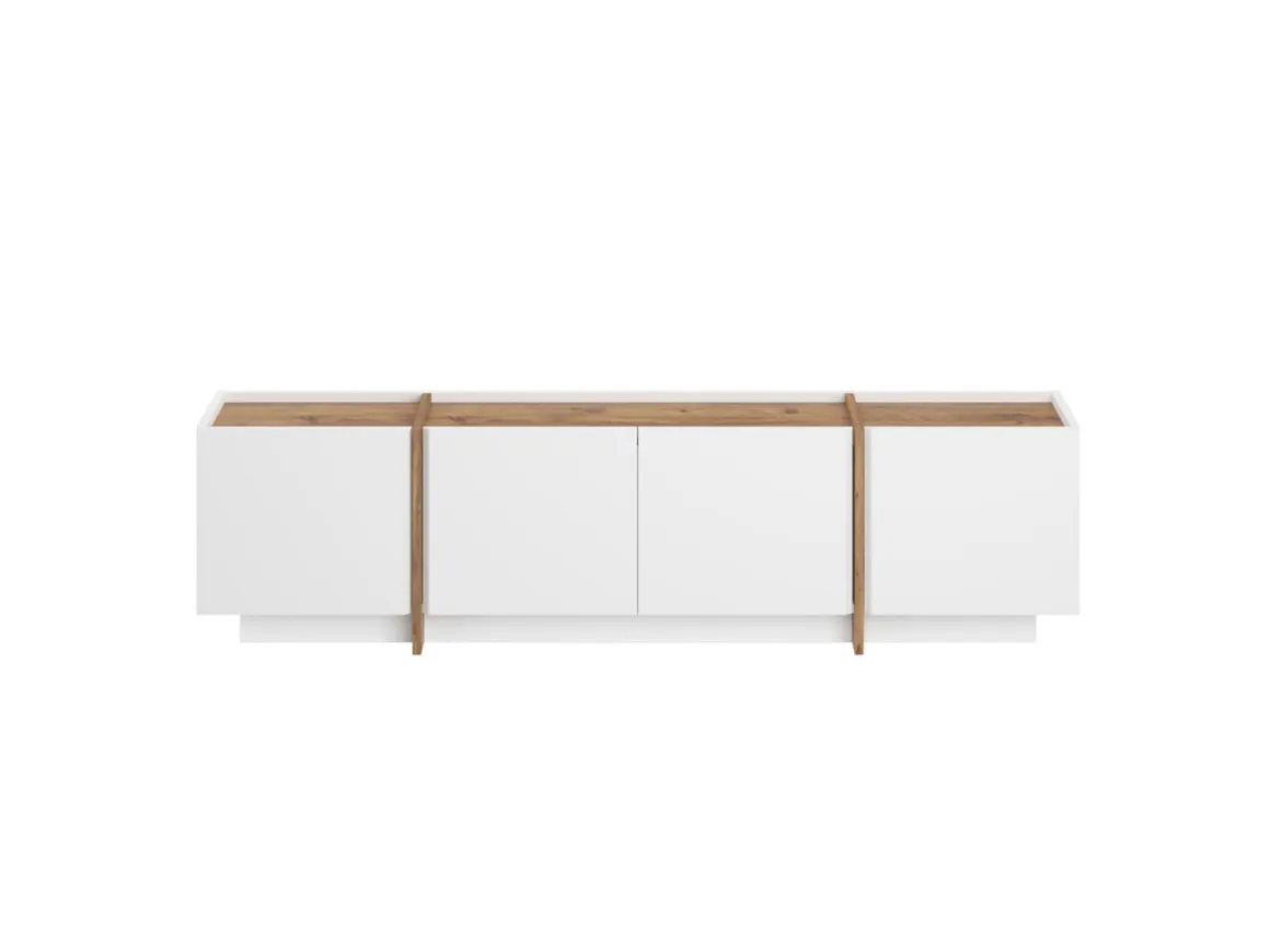 Meuble TV en bois "Lowen" - 180 x 35 x 46 cm - Blanc / Pin Atlantique