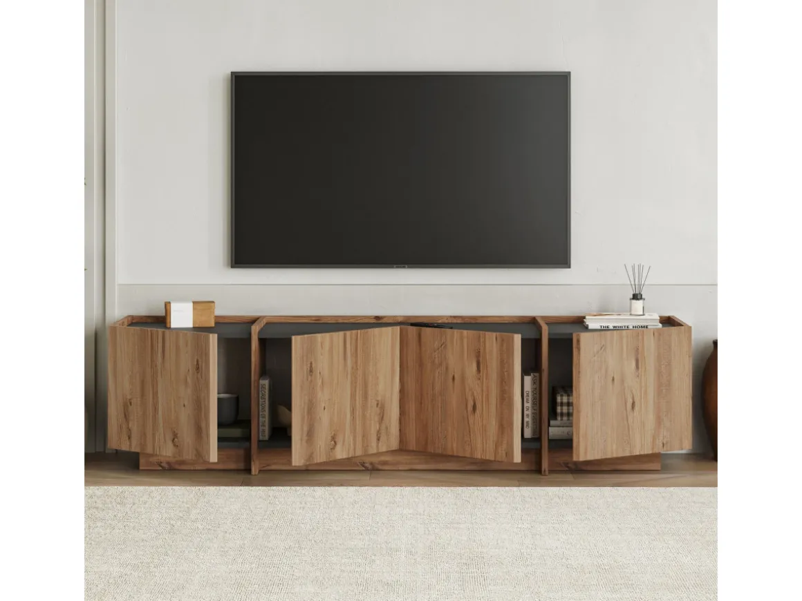 Meuble TV en bois "Lowen" - 180 x 35 x 46 cm - Pin Atlantique / Anthracite