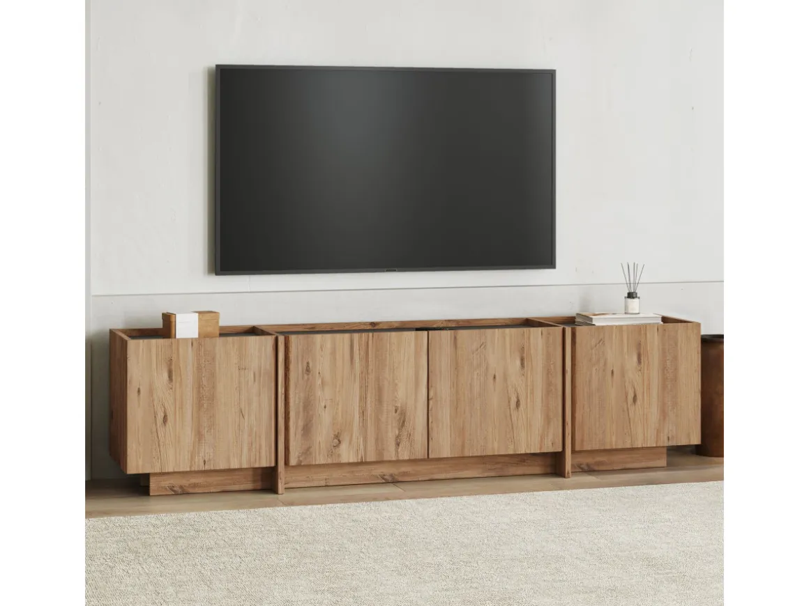 Meuble TV en bois "Lowen" - 180 x 35 x 46 cm - Pin Atlantique / Anthracite