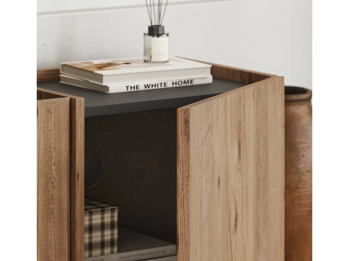 Meuble TV en bois "Lowen" - 180 x 35 x 46 cm - Pin Atlantique / Anthracite