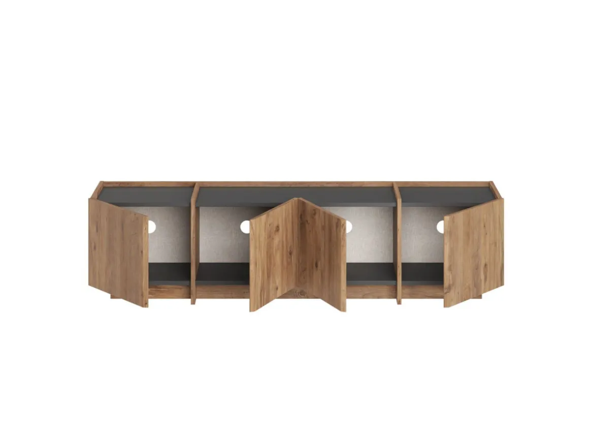Meuble TV en bois "Lowen" - 180 x 35 x 46 cm - Pin Atlantique / Anthracite