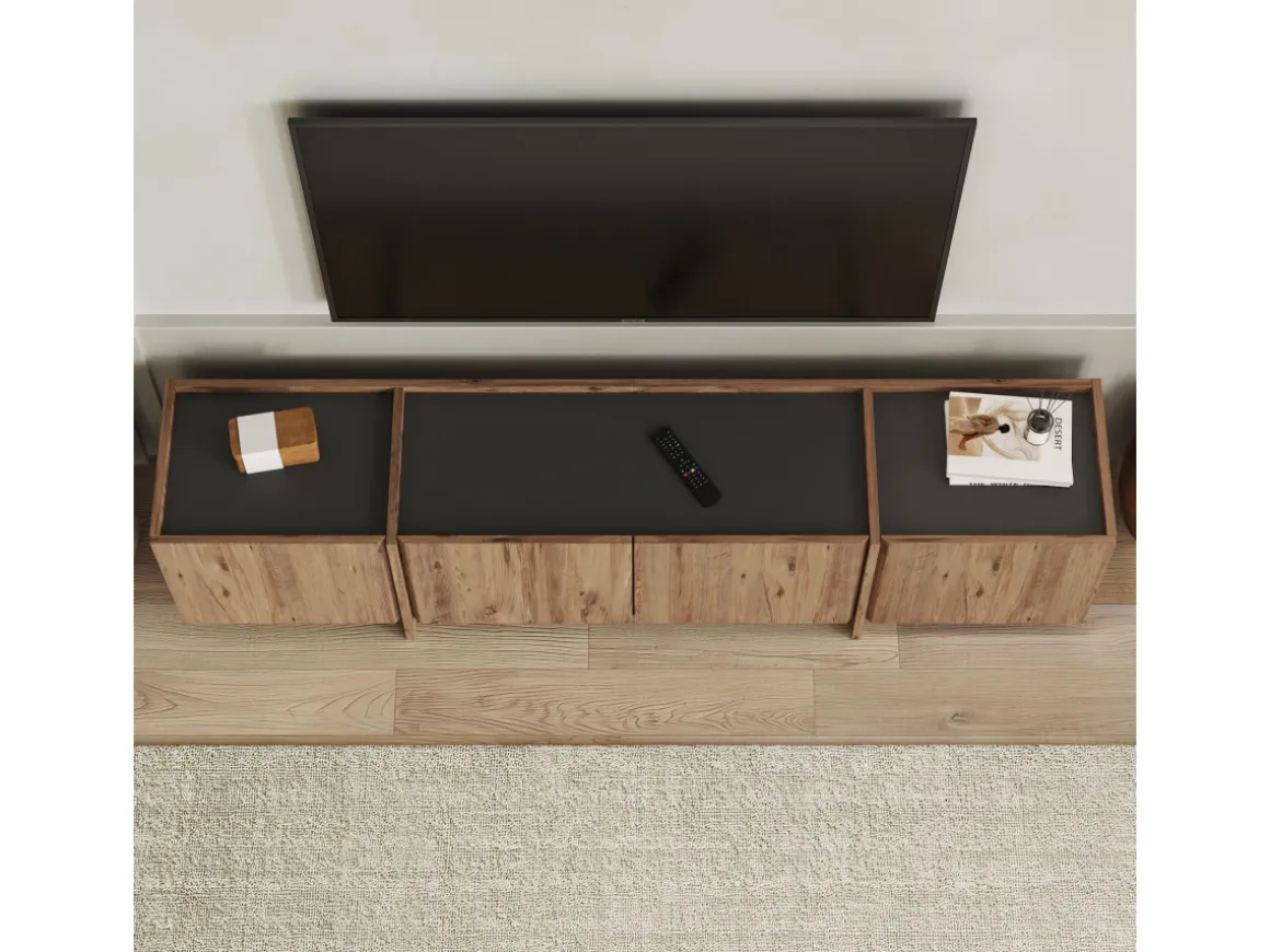 Meuble TV en bois "Lowen" - 180 x 35 x 46 cm - Pin Atlantique / Anthracite