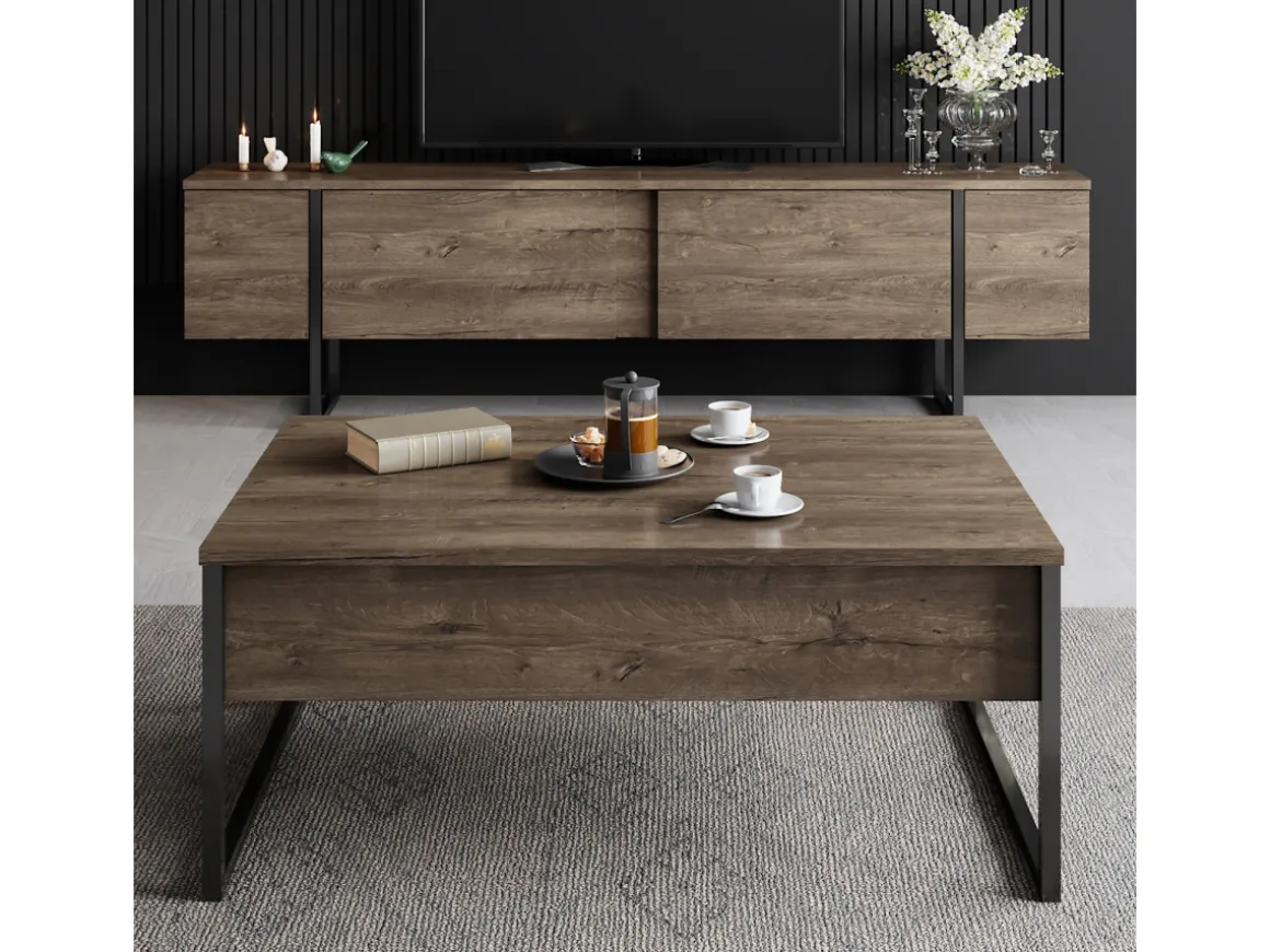 Meuble TV en bois "Luxe" - 180 x 30 x 50 cm - NoyerNoir