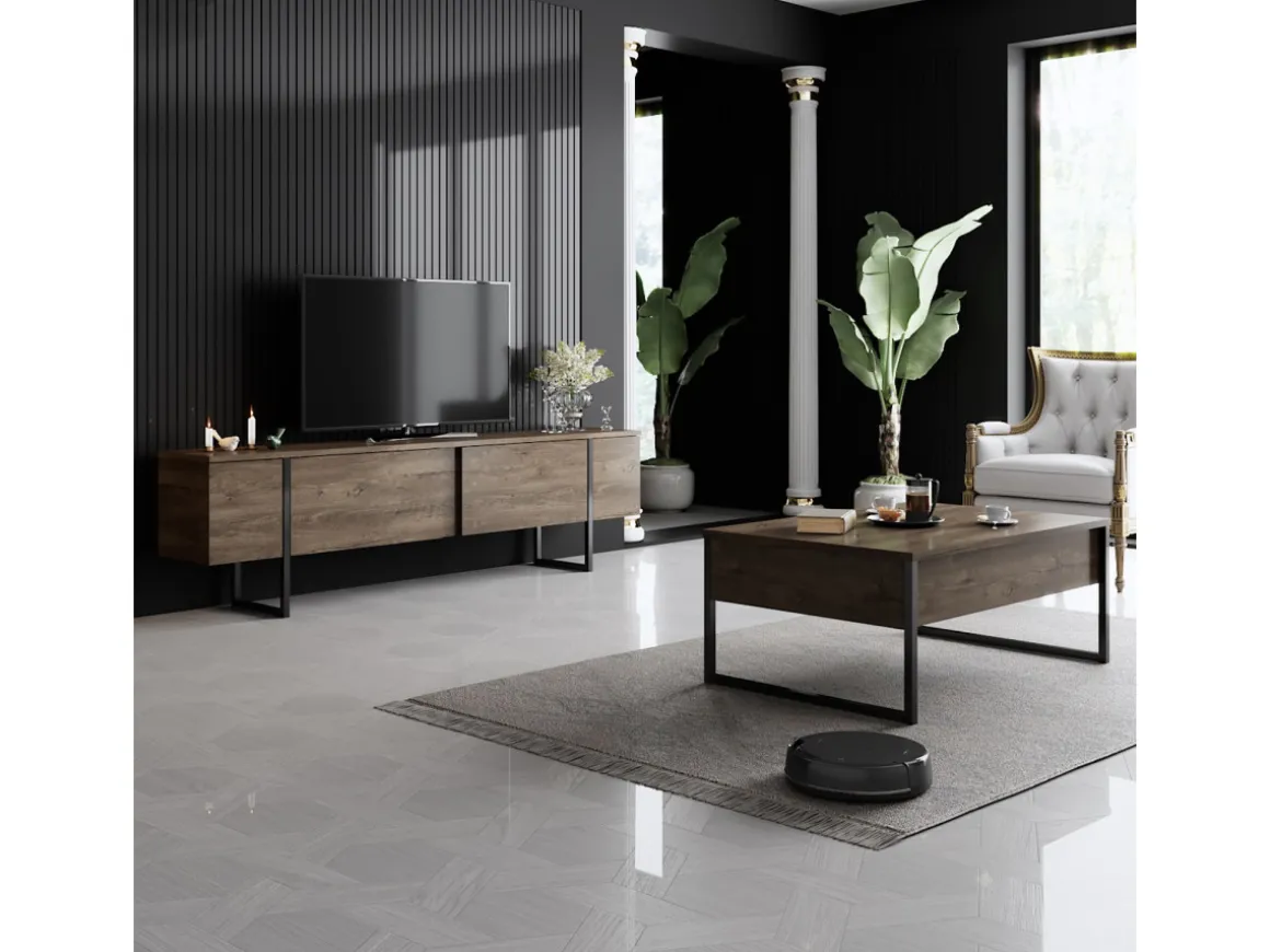 Meuble TV en bois "Luxe" - 180 x 30 x 50 cm - NoyerNoir