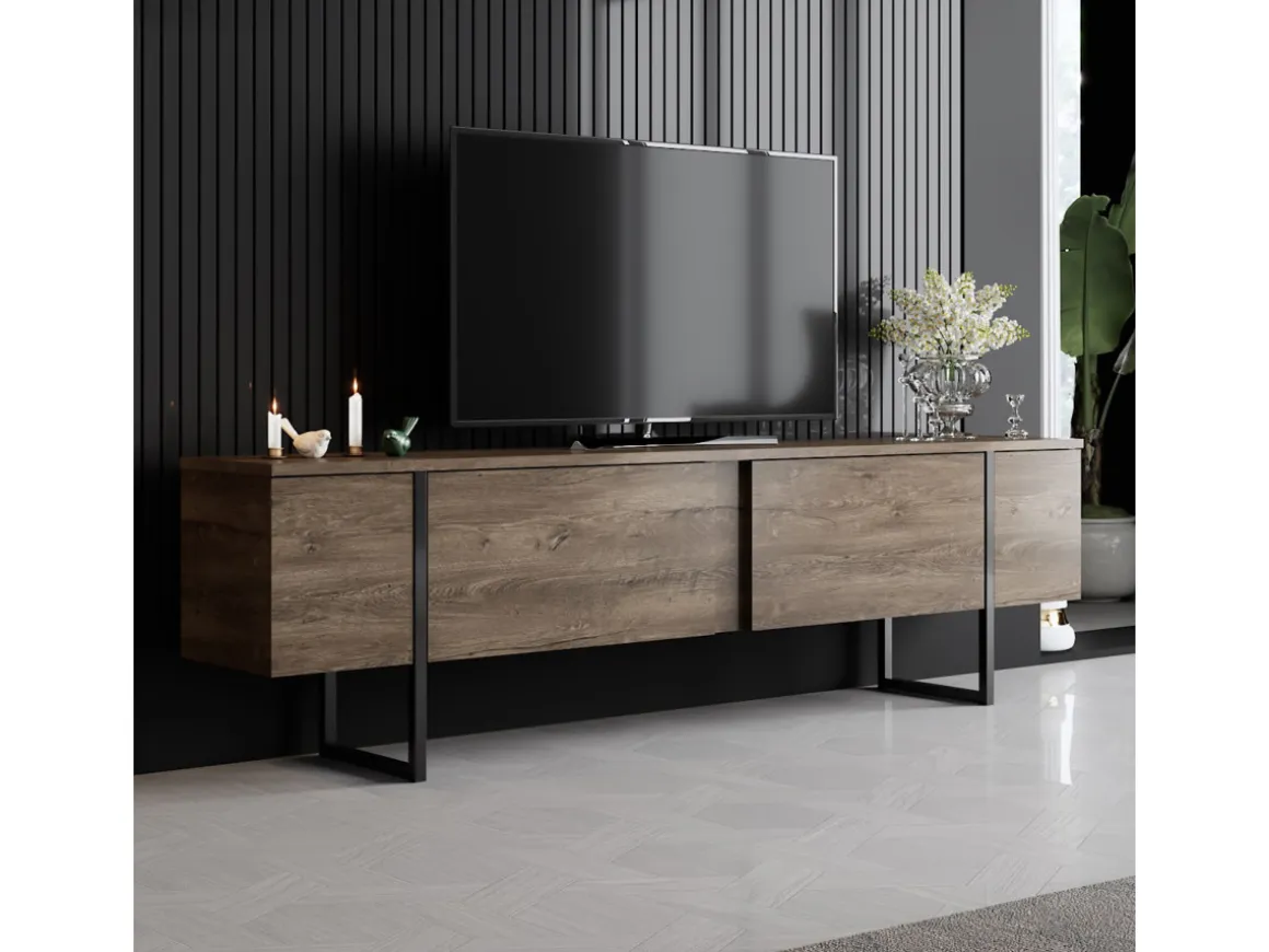 Meuble TV en bois "Luxe" - 180 x 30 x 50 cm - NoyerNoir
