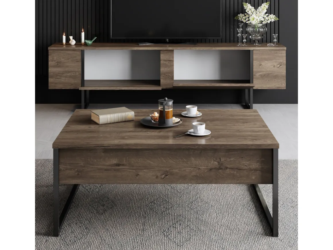 Meuble TV en bois "Luxe" - 180 x 30 x 50 cm - NoyerNoir