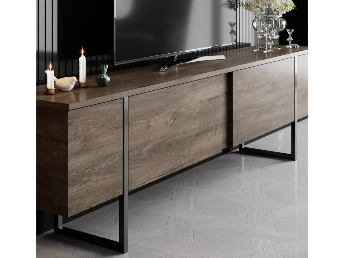 Meuble TV en bois "Luxe" - 180 x 30 x 50 cm - NoyerNoir