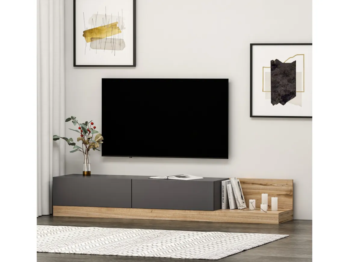 Meuble TV en bois "Majör" - 180 x 37 x 30 cm - Gris anthracite