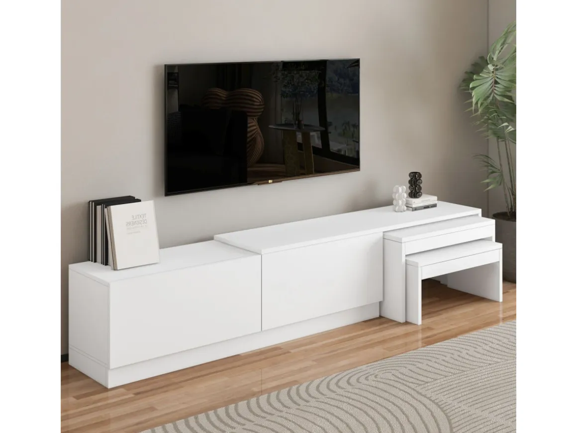 Meuble TV en bois "Nest" - 180 x 30 x 36 cm - Blanc