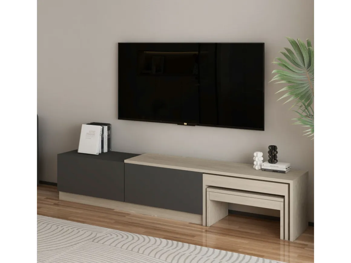 Meuble TV en bois "Nest" - 180 x 30 x 36 cm - Gris anthracite