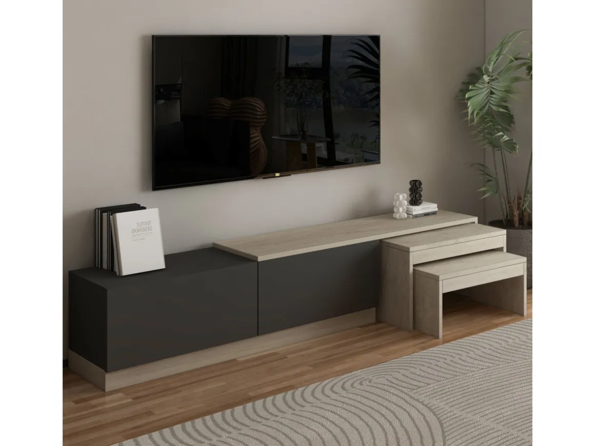 Meuble TV en bois "Nest" - 180 x 30 x 36 cm - Gris anthracite