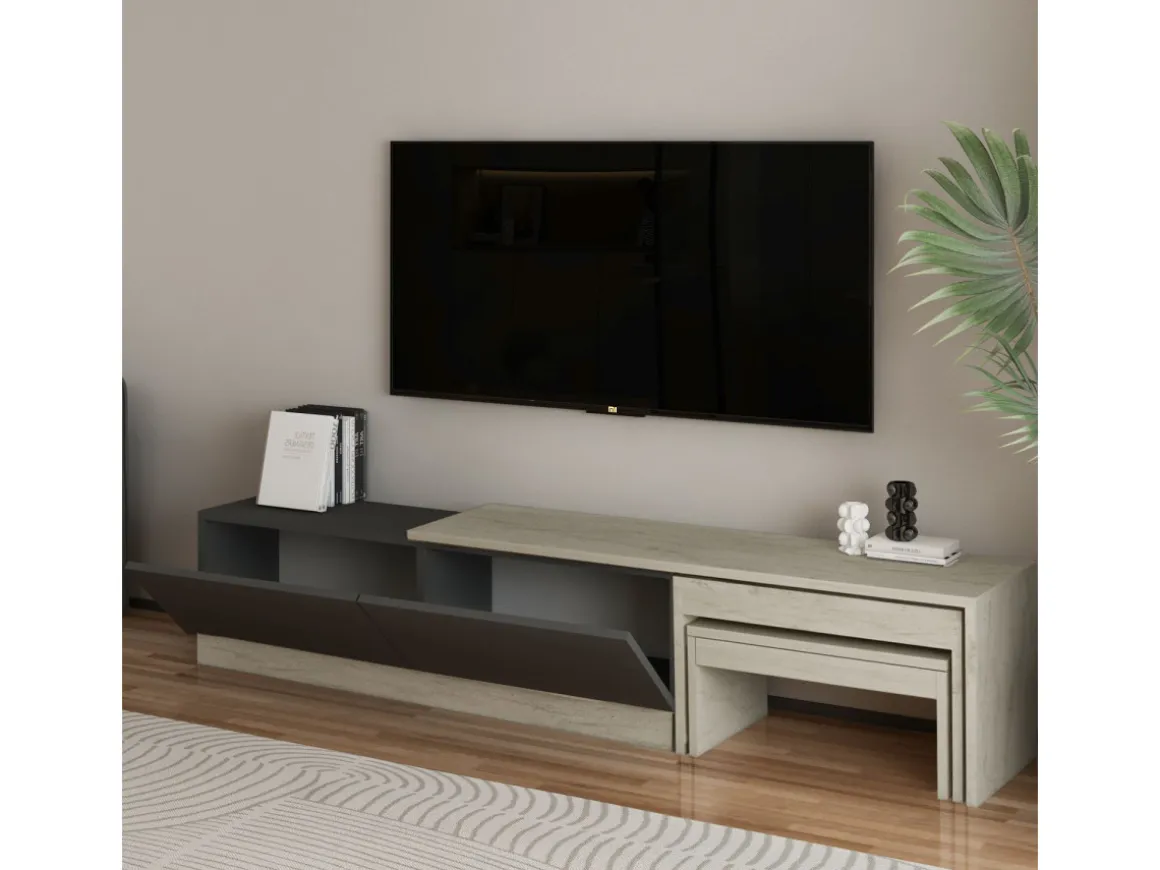 Meuble TV en bois "Nest" - 180 x 30 x 36 cm - Gris anthracite