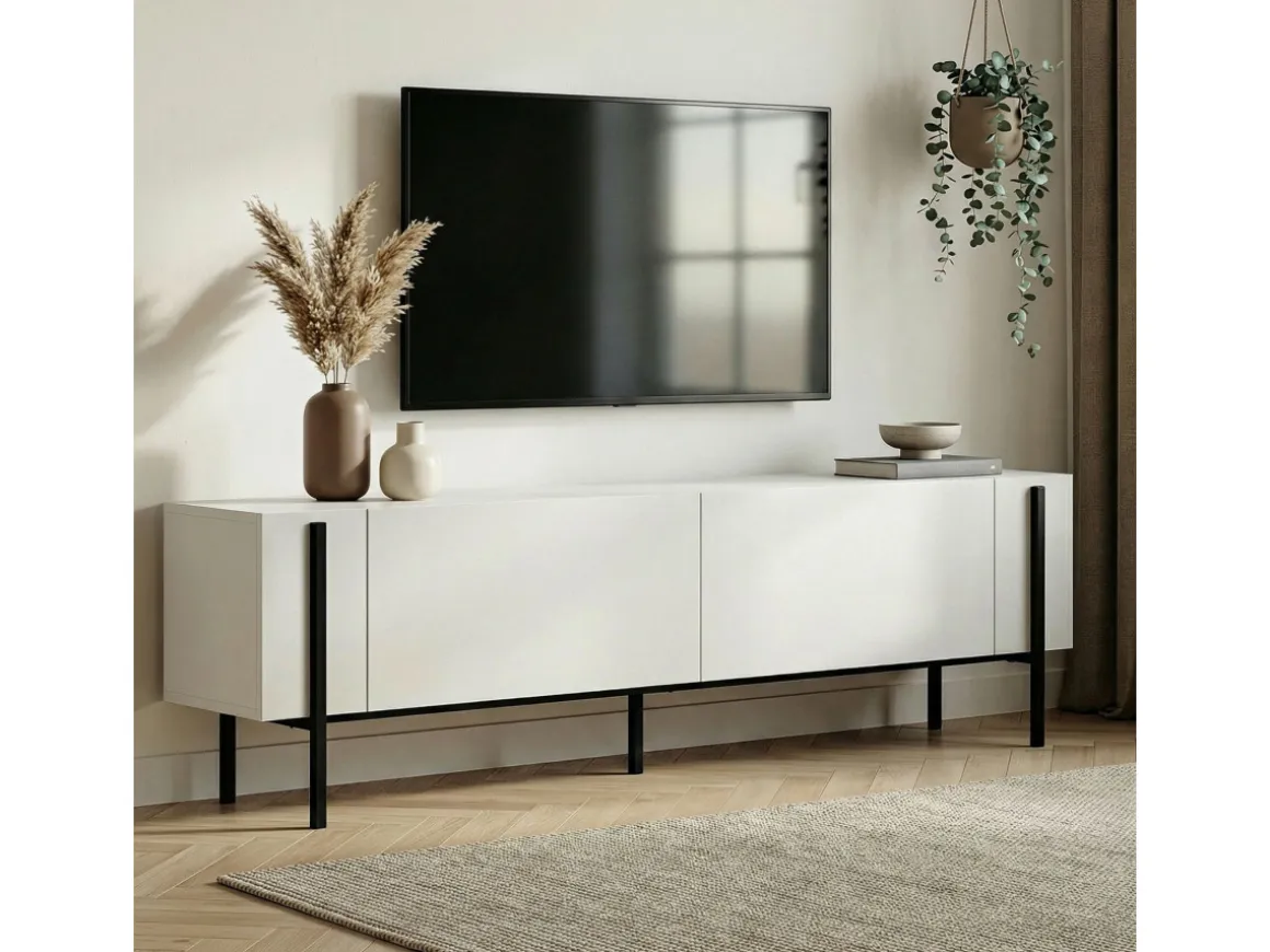 Meuble TV en bois "Nexus" - 180 x 30 x 45 cm - Bois Noir / Noir