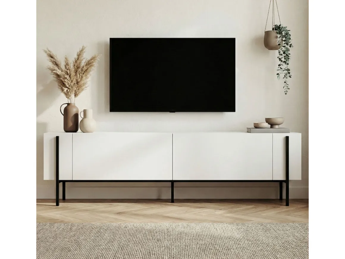 Meuble TV en bois "Nexus" - 180 x 30 x 45 cm - Bois Noir / Noir