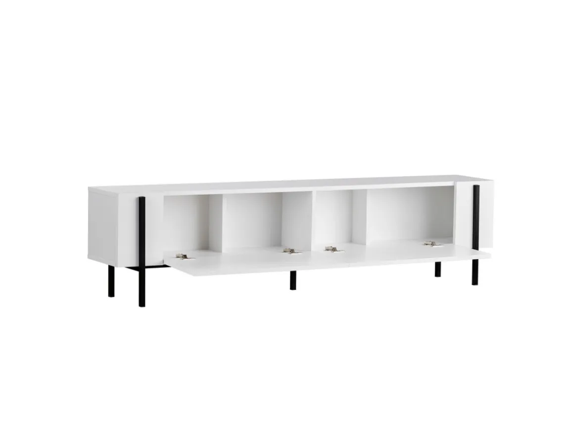 Meuble TV en bois "Nexus" - 180 x 30 x 45 cm - Bois Noir / Noir