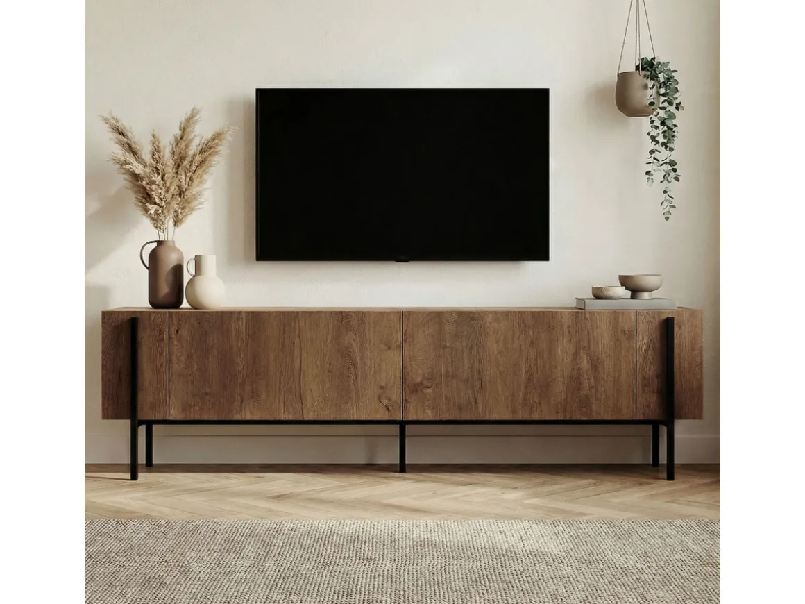 Meuble TV en bois "Nexus" - 180 x 30 x 45 cm - Chêne Kafkas / Noir