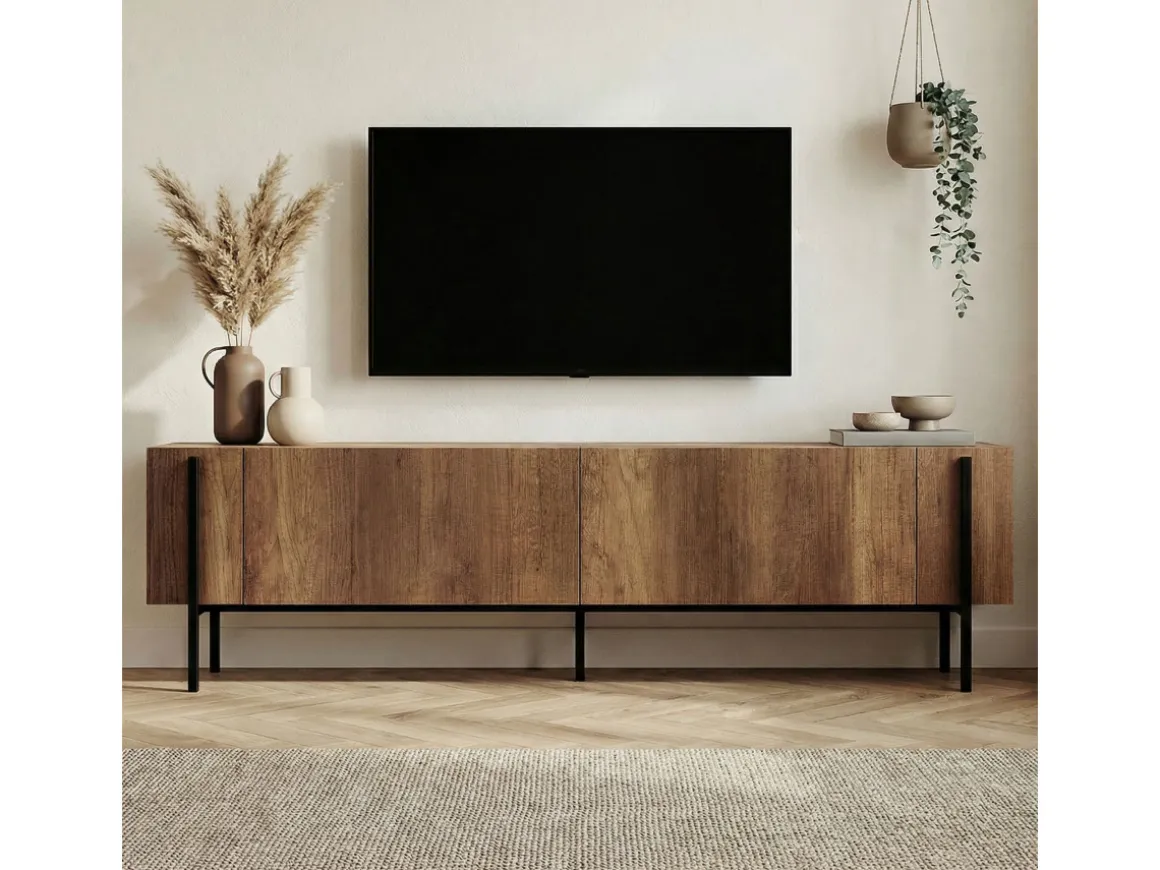 Meuble TV en bois "Nexus" - 180 x 30 x 45 cm - Noyer Baroque / Noir