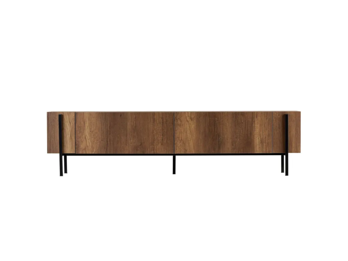 Meuble TV en bois "Nexus" - 180 x 30 x 45 cm - Noyer Baroque / Noir