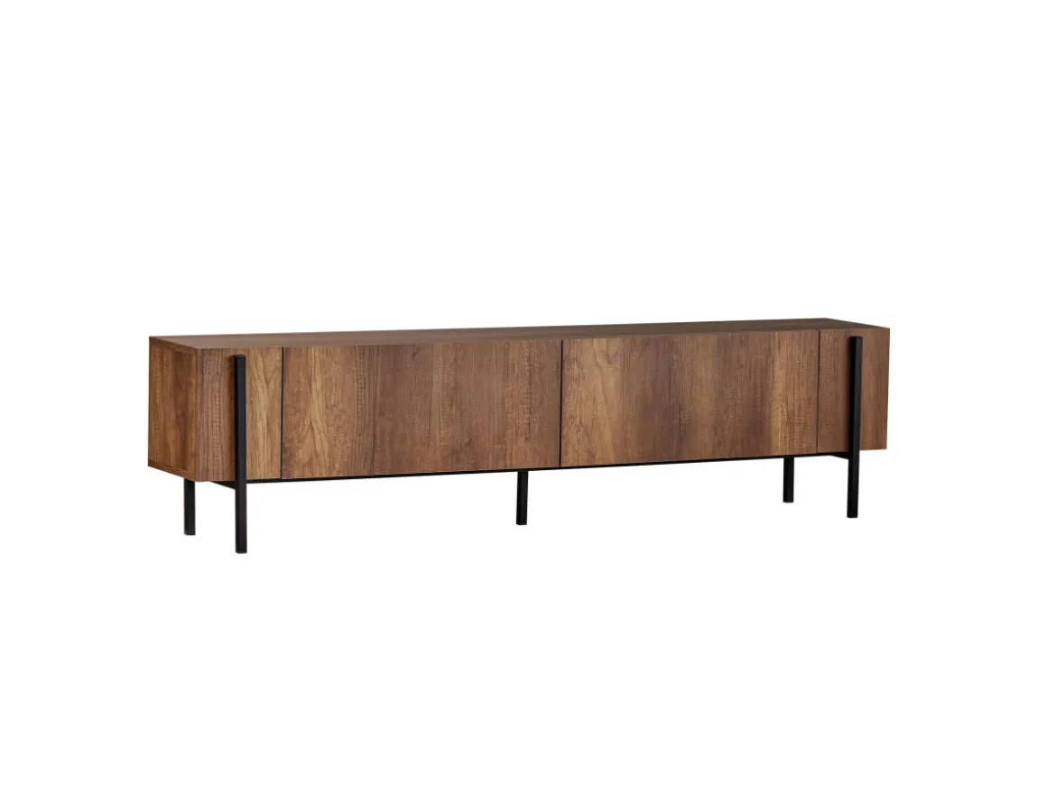 Meuble TV en bois "Nexus" - 180 x 30 x 45 cm - Noyer Baroque / Noir