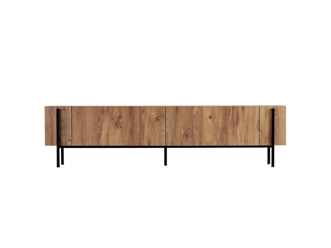 Meuble TV en bois "Nexus" - 180 x 30 x 45 cm - Pin Atlantique / Noir