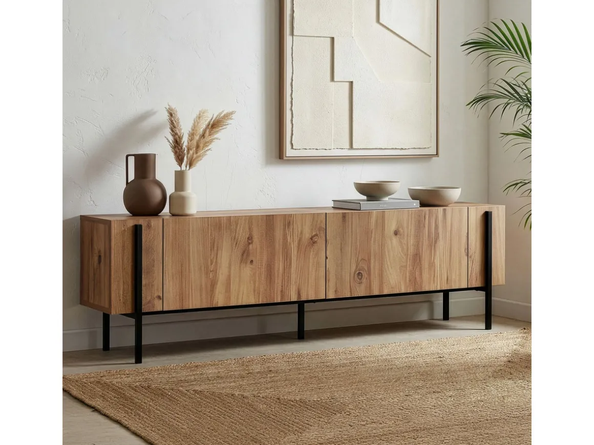 Meuble TV en bois "Nexus" - 180 x 30 x 45 cm - Pin Atlantique / Noir