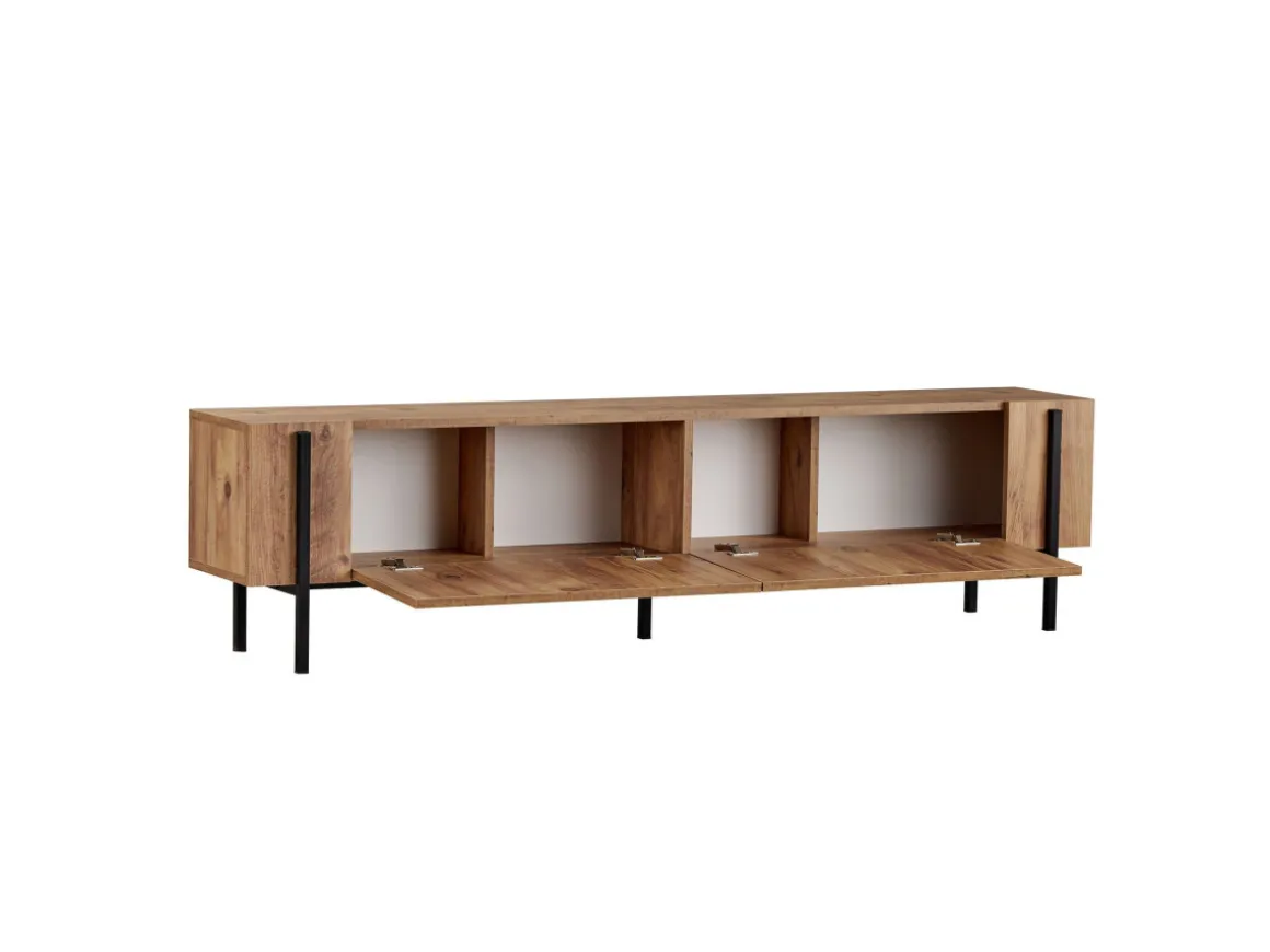 Meuble TV en bois "Nexus" - 180 x 30 x 45 cm - Pin Atlantique / Noir
