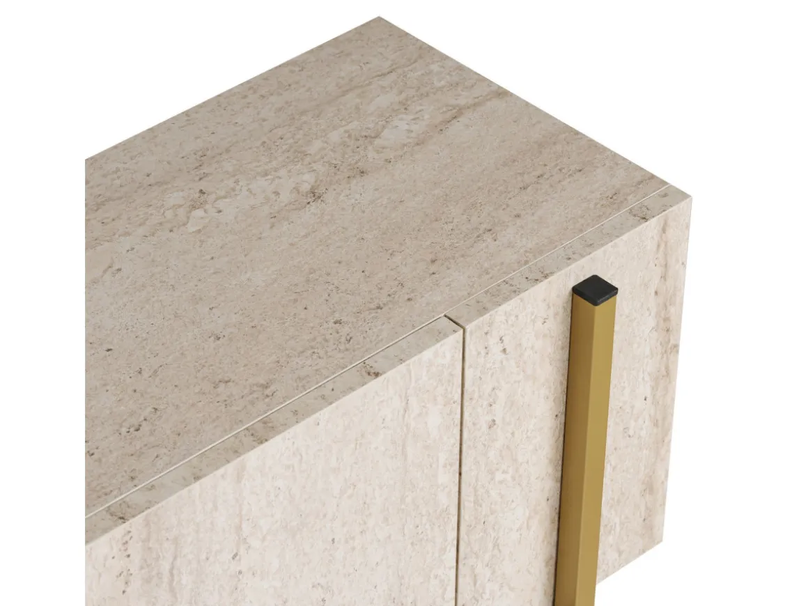 Meuble TV en bois "Nexus" - 180 x 30 x 45 cm - Travertin / Or