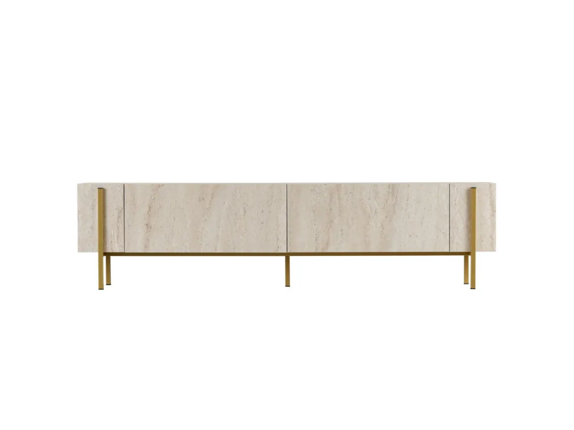Meuble TV en bois "Nexus" - 180 x 30 x 45 cm - Travertin / Or