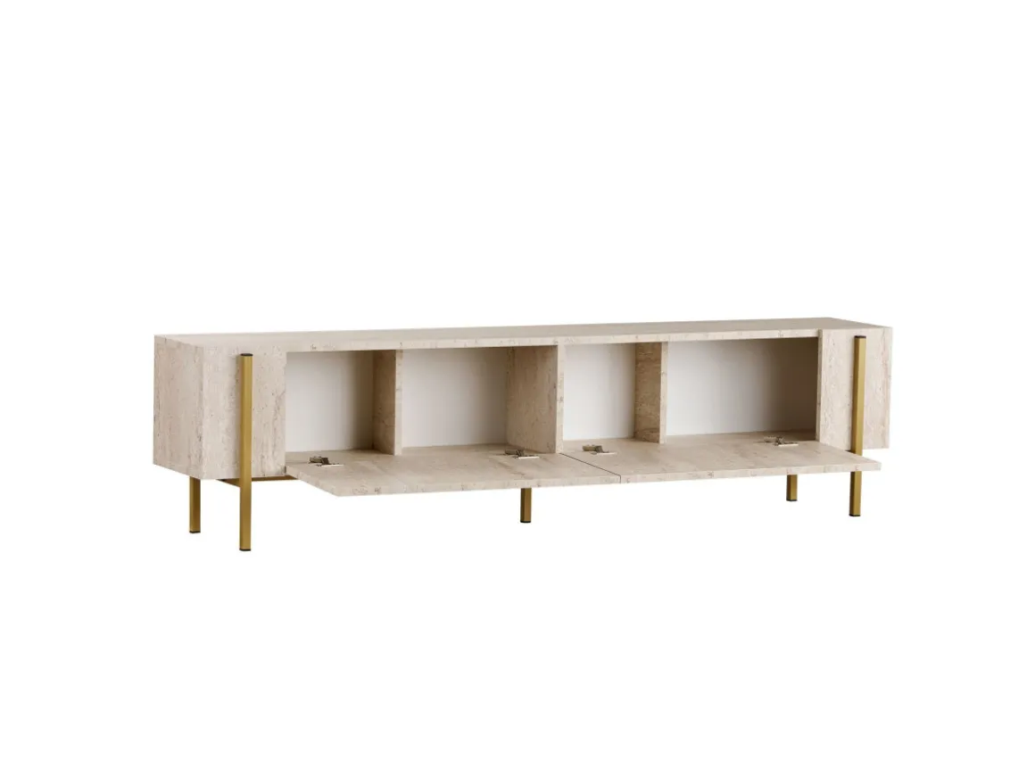 Meuble TV en bois "Nexus" - 180 x 30 x 45 cm - Travertin / Or