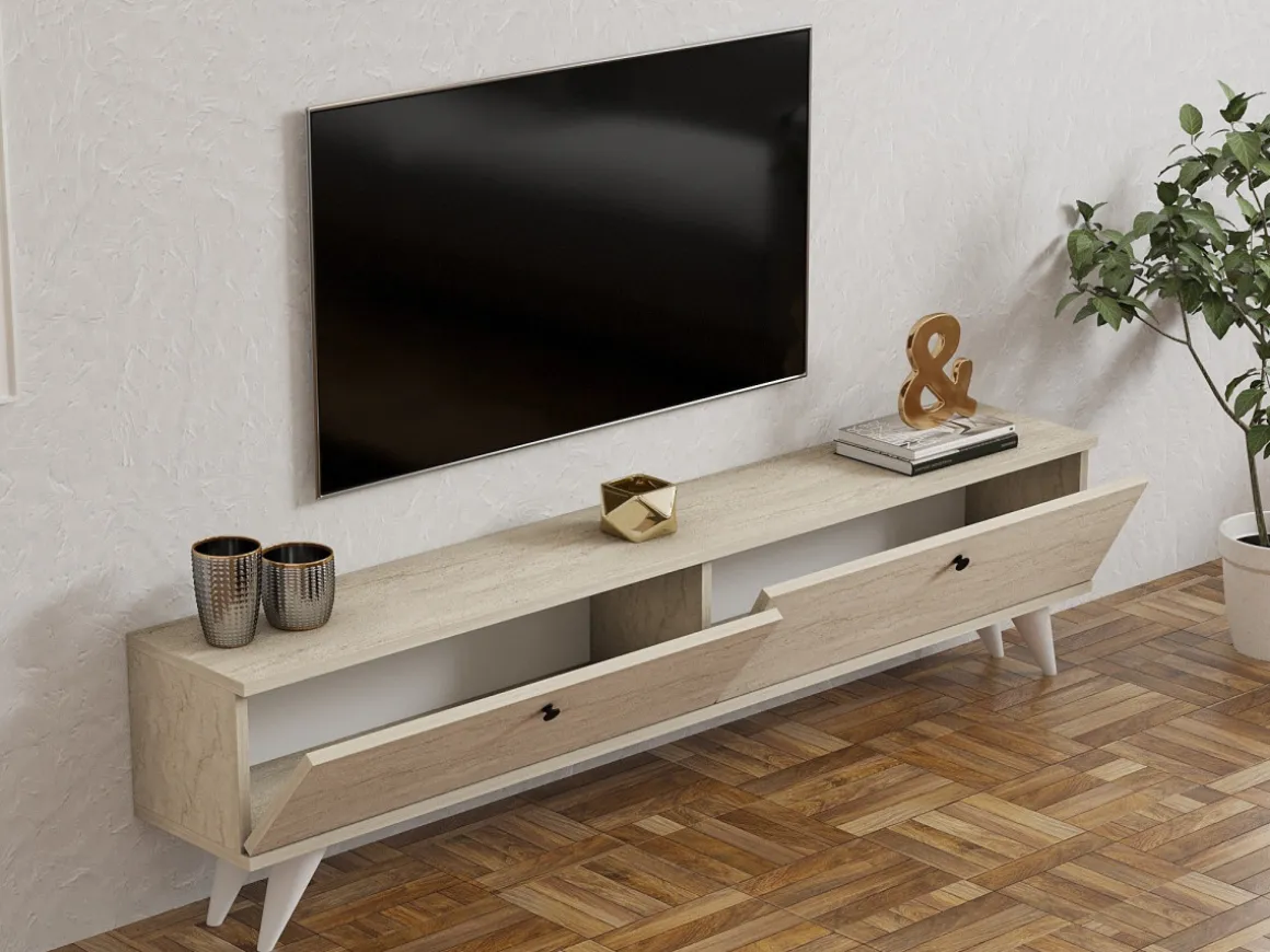 Meuble TV en bois "Parlak" - 160 x 25 x 40 cm - Beige