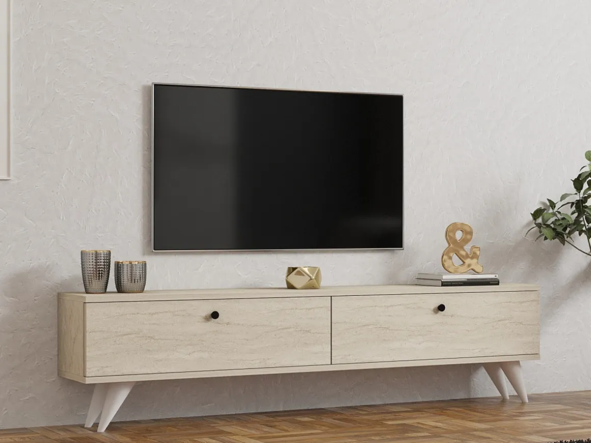 Meuble TV en bois "Parlak" - 160 x 25 x 40 cm - Beige