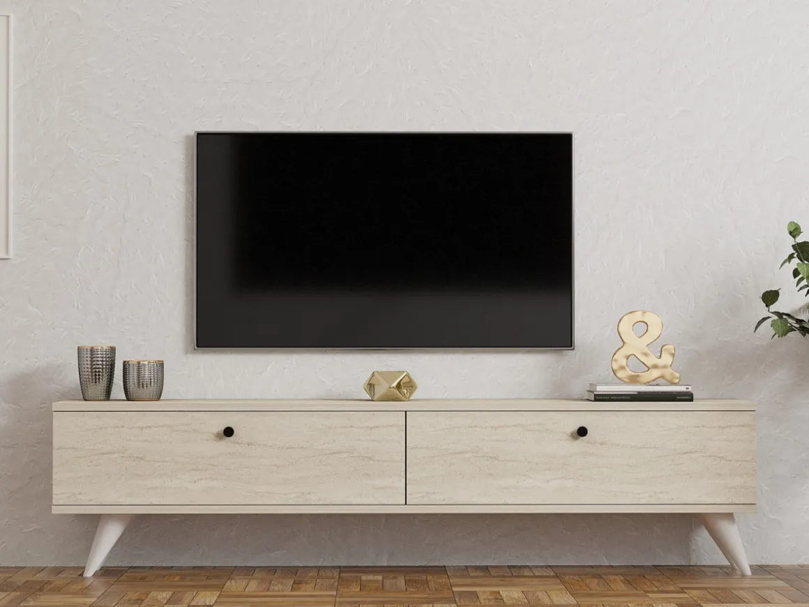 Meuble TV en bois "Parlak" - 160 x 25 x 40 cm - Beige