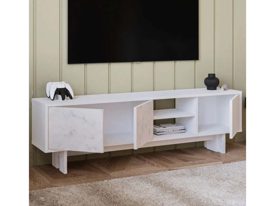 Meuble TV en bois "Ravello" - 150 x 30 x 45 cm - Blanc