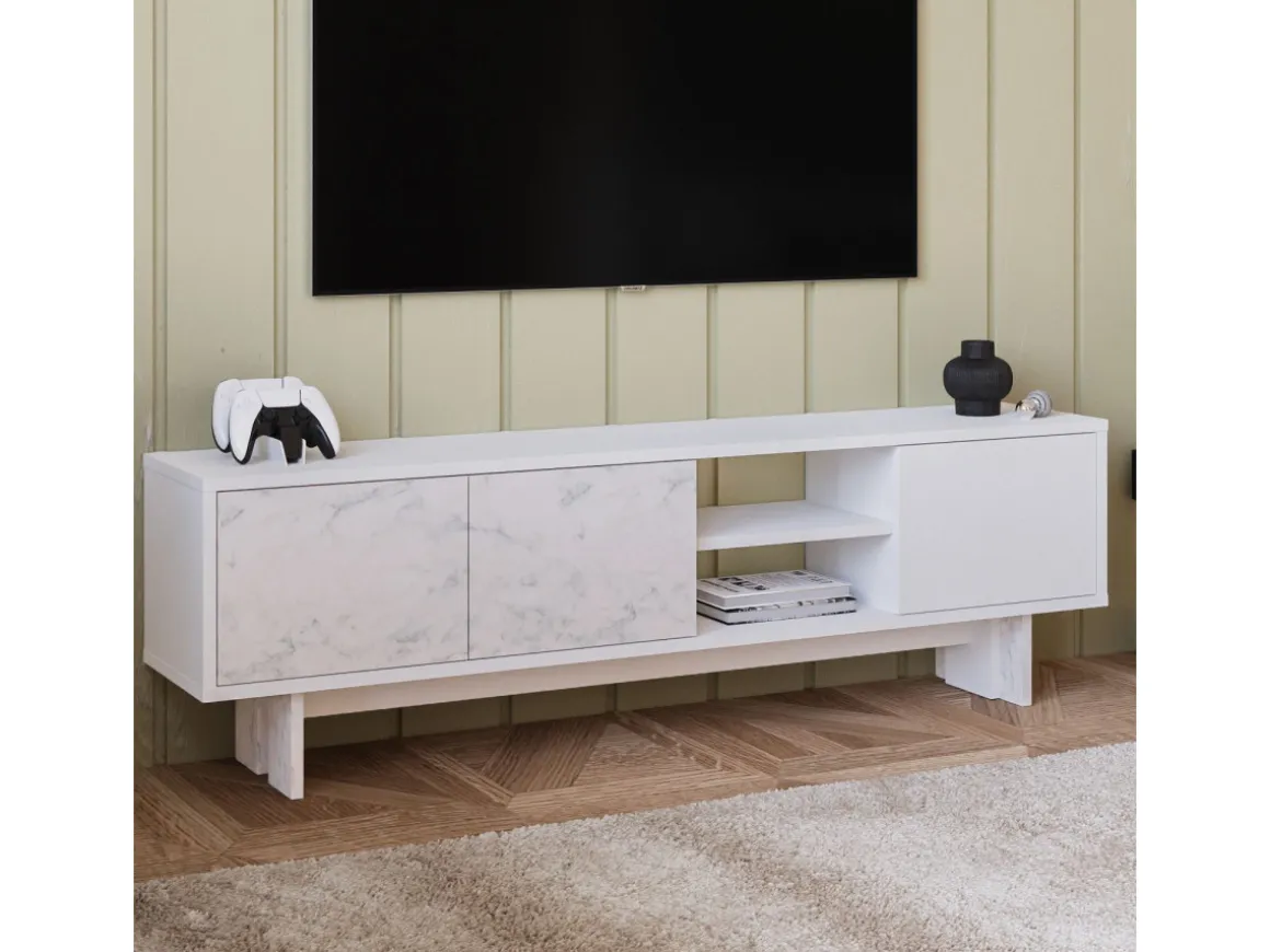 Meuble TV en bois "Ravello" - 150 x 30 x 45 cm - Blanc