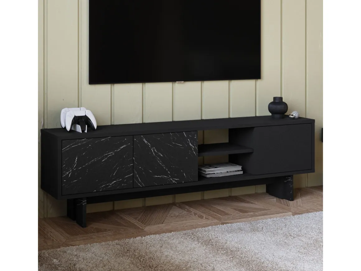 Meuble TV en bois "Ravello" - 150 x 30 x 45 cm - Noir
