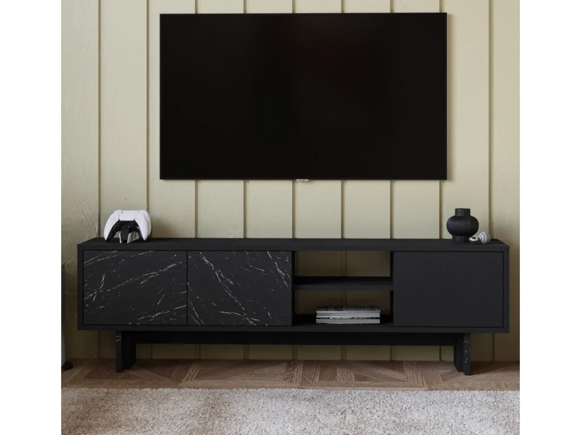 Meuble TV en bois "Ravello" - 150 x 30 x 45 cm - Noir
