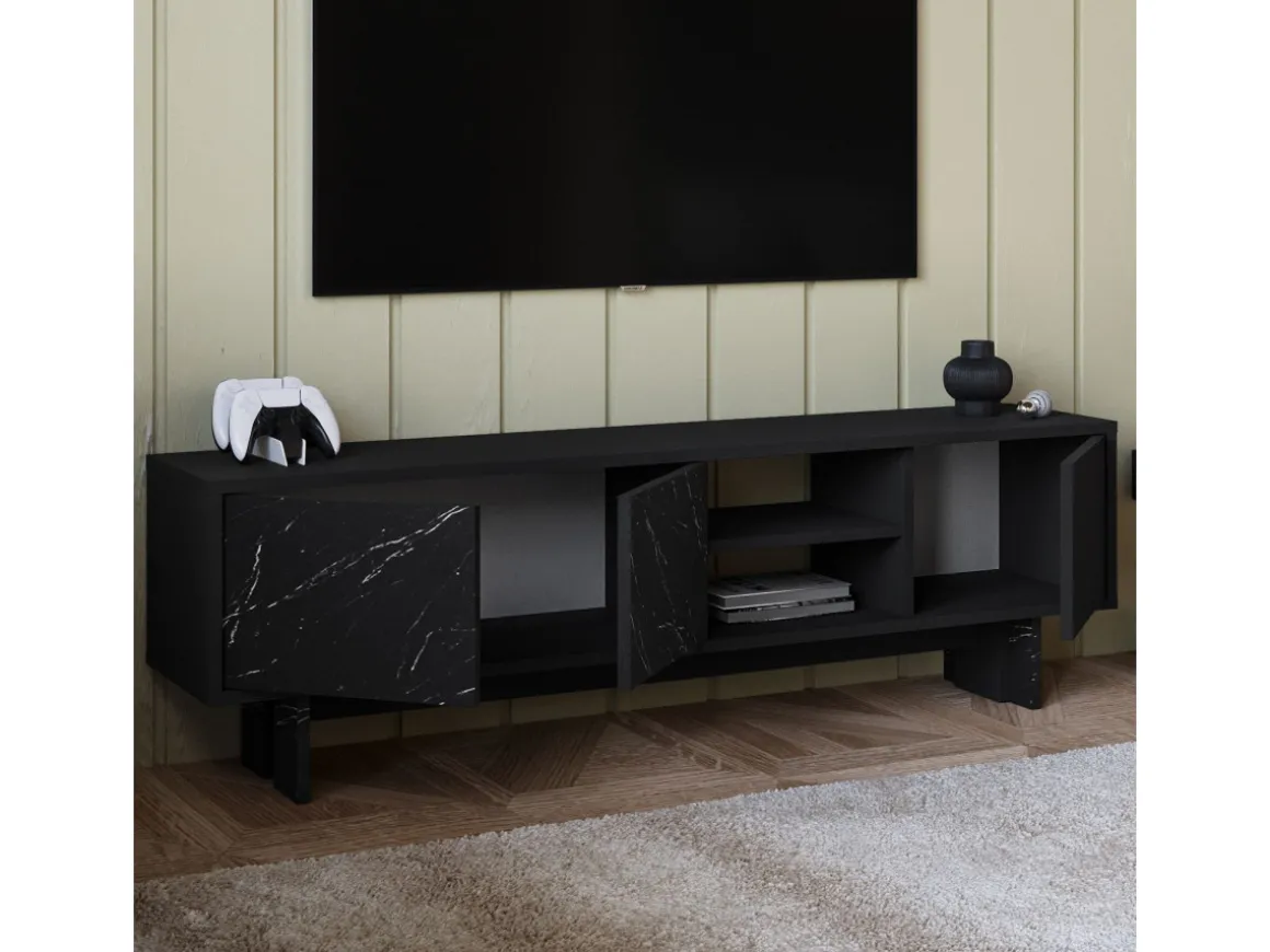 Meuble TV en bois "Ravello" - 150 x 30 x 45 cm - Noir