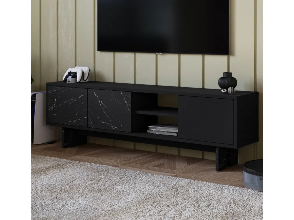 Meuble TV en bois "Ravello" - 150 x 30 x 45 cm - Noir