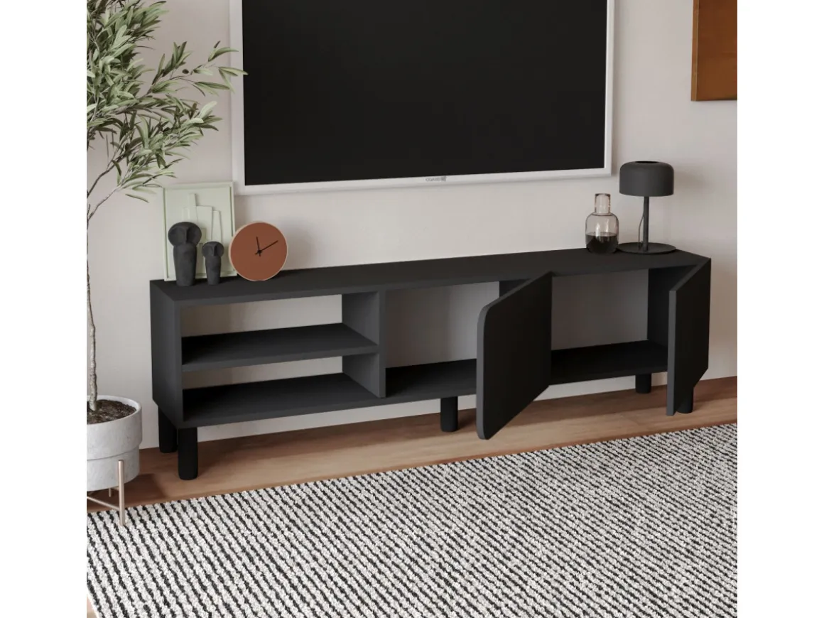 Meuble TV en bois "River" - 150 x 31.4 x 48.2 cm - Anthracite