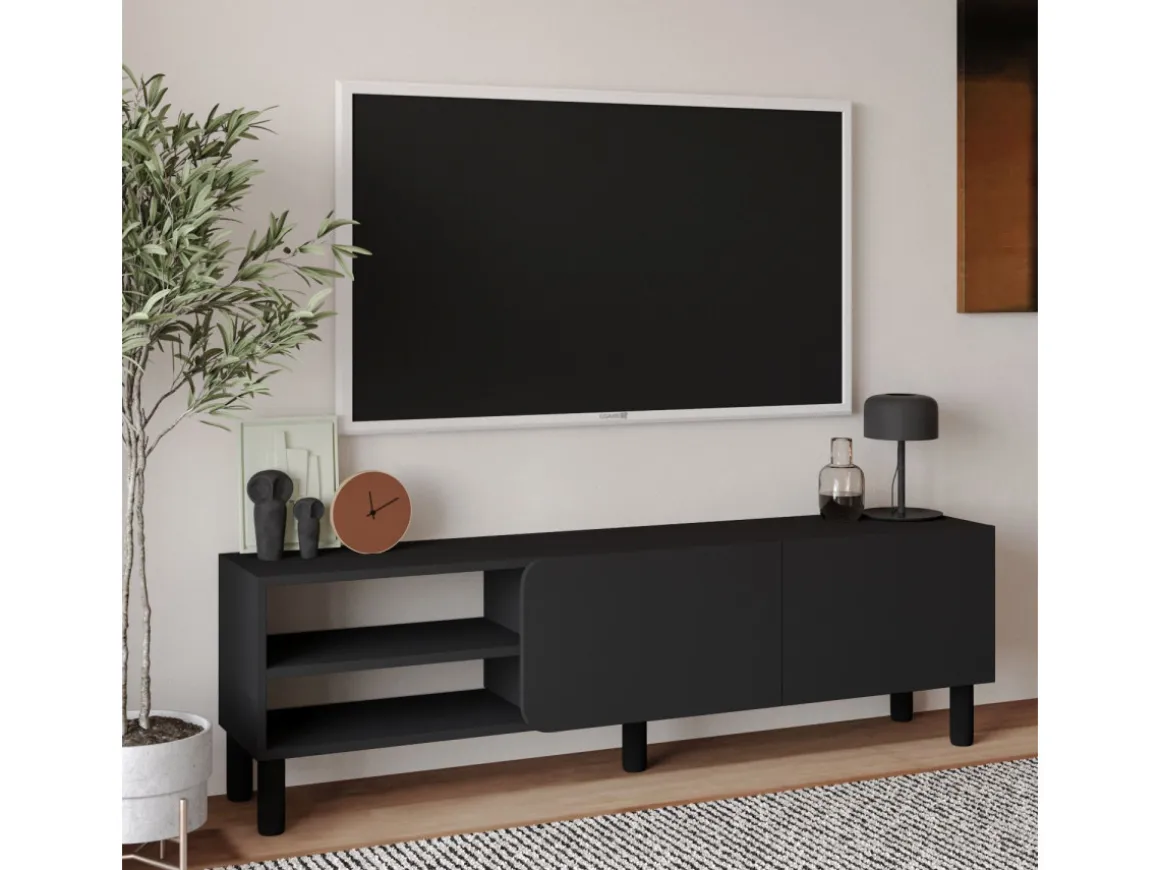 Meuble TV en bois "River" - 150 x 31.4 x 48.2 cm - Anthracite