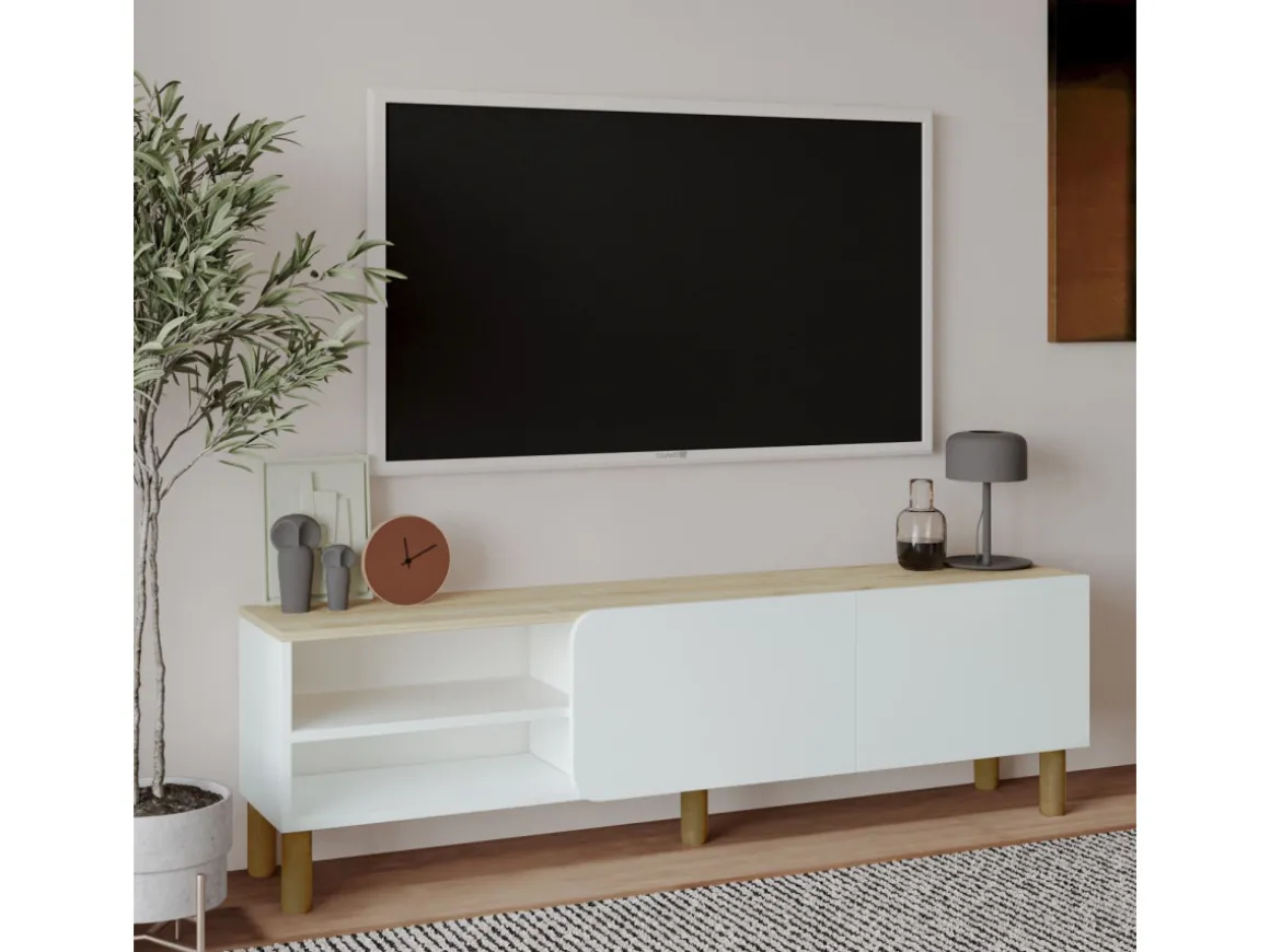 Meuble TV en bois "River" - 150 x 31 x 48 cm - Blanc