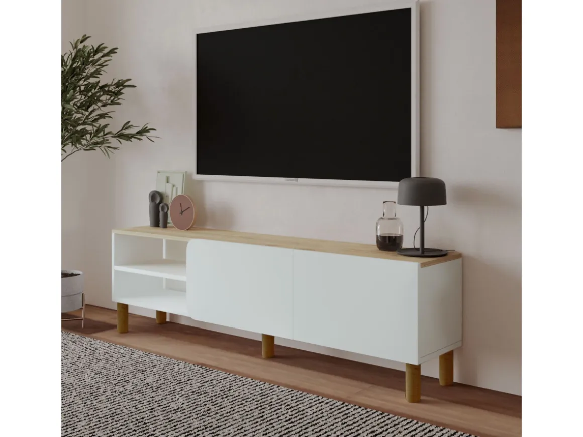 Meuble TV en bois "River" - 150 x 31 x 48 cm - Blanc