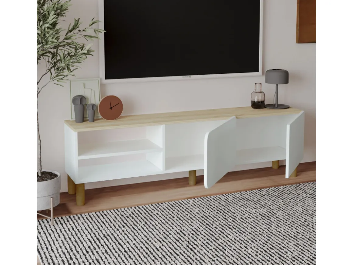 Meuble TV en bois "River" - 150 x 31 x 48 cm - Blanc